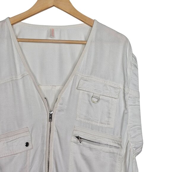 Free People Hang Time Movement White Utility Vest Sleeveless Zip Up Multi Pocket - Picture 14 of 14